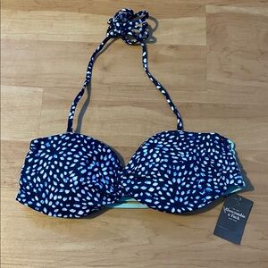 Abercrombie blue & white strappy back swim top S NWT